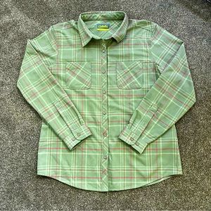 CABELA'S Womens Button Up Plaid Flannel Green/Pink Warm Soft Pockets Medium